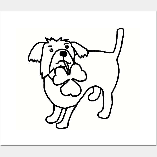 Dog Holding Shamrock Outline for St Patricks Day Wall Art by ellenhenryart